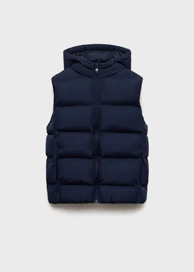 Mango Kids' Quilted Gilet With Hood In Blue