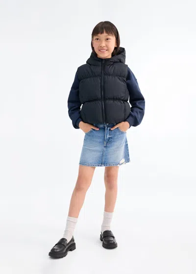 Mango Kids' Quilted Gilet With Hood In Blue