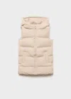 Mango Kids' Quilted Gilet With Hood In Neutral