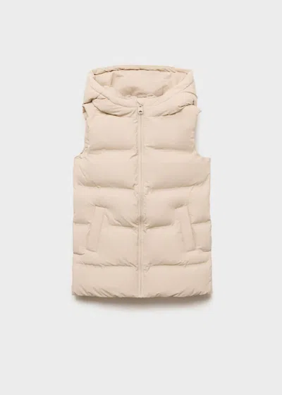 Mango Kids' Quilted Gilet With Hood In Neutral