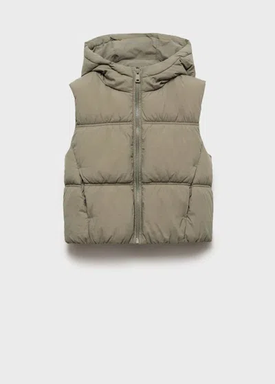 Mango Kids' Quilted Gilet With Hood In Brown