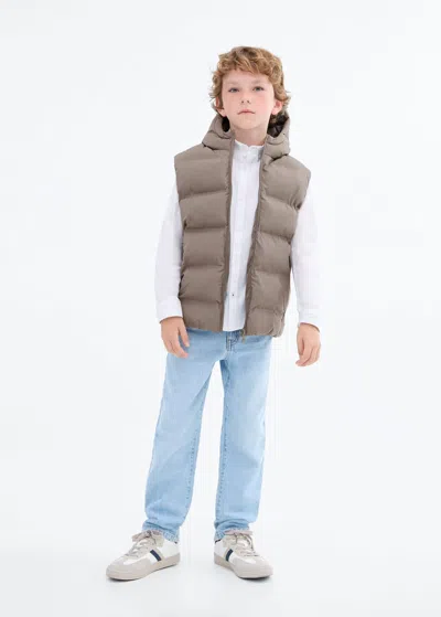 Mango Kids' Quilted Gilet With Hood In Neutral