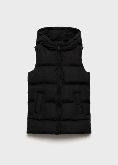 Mango Kids' Quilted Gilet With Hood In Black
