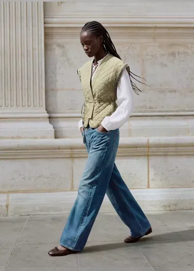 Mango Gilet Matelassé Brodé In Vert