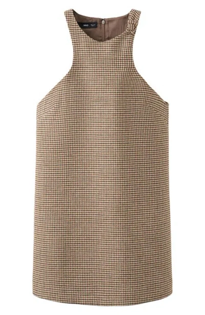 Mango Gina Knot Detail Houndstooth Microcheck Dress In Brown