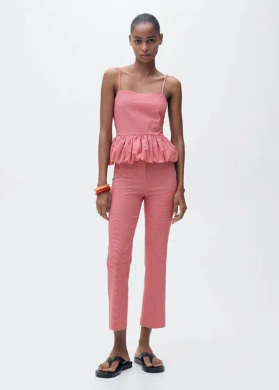 Mango Top À Carreaux Vichy Et Volants Rouge - Femme - S -  In Pink
