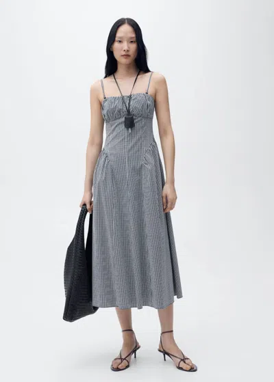 Mango Gingham Print Midi Dress Black