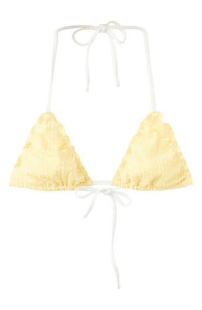 Mango Gingham Scalloped Triangle Bikini Top In Yellow
