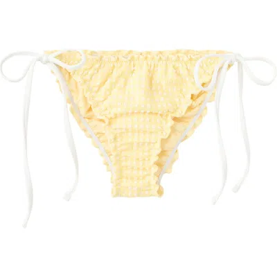 Mango Gingham Side Tie Cheeky Bikini Bottoms In Yellow