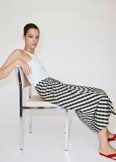 Mango Gingham Skirt With Draped Detail In Blue