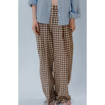 Mango Gingham Straight Leg Pants In Brown