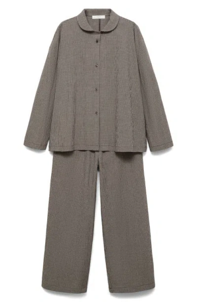 Mango Gingham Stretch Cotton Pajamas In Gray