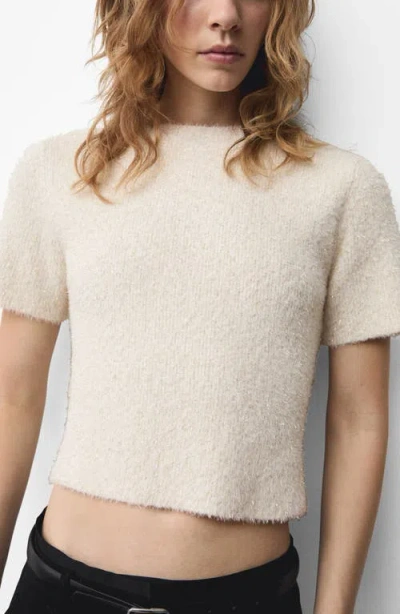 Mango Glitter Detail Short Sleeve Sweater In Ecru