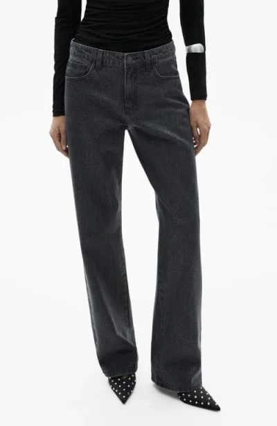 Mango Glitter Straight Leg Jeans In Black Denim