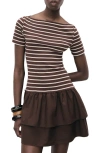 Mango Globi Stripe Layered Ruffle Dress In Brown