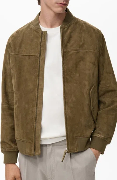 Mango Goatskin Suede Bomber Jacket In Brown