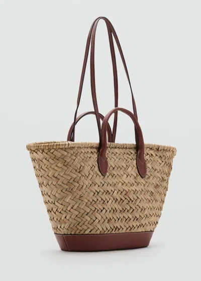 Mango Grand Panier Anse Double Fibre Naturelle Marron Moyen - Femme - Taille Unique -