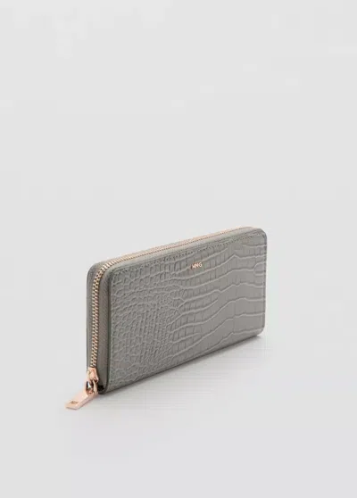 Mango Grand Portefeuille Effet Croco In Gray