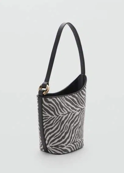 Mango Large Zebra-print Bucket Bag Black In Noir