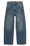 Mango Barrel Leg Jeans With Grommet Detailing In Blue
