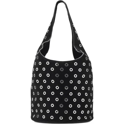 Mango Grommet Detail Leather Bucket Bag In Black