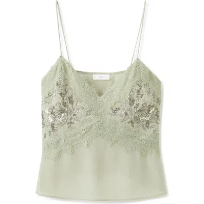 Mango Guru Micro Beaded Embroidered Eyelash Lace Camisole In Green
