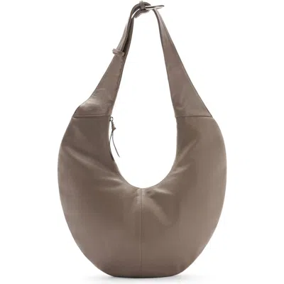 Mango Half Moon Leather Shoulder Bag In Light/pastel Grey