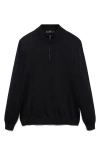 Mango Half Zip Merino Wool Sweater In Black