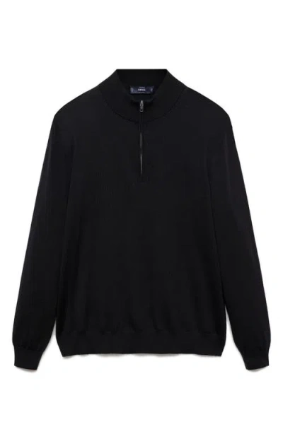Mango Half Zip Merino Wool Sweater In Black