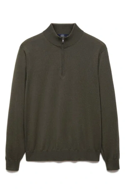 Mango Half Zip Merino Wool Sweater In Forest Green