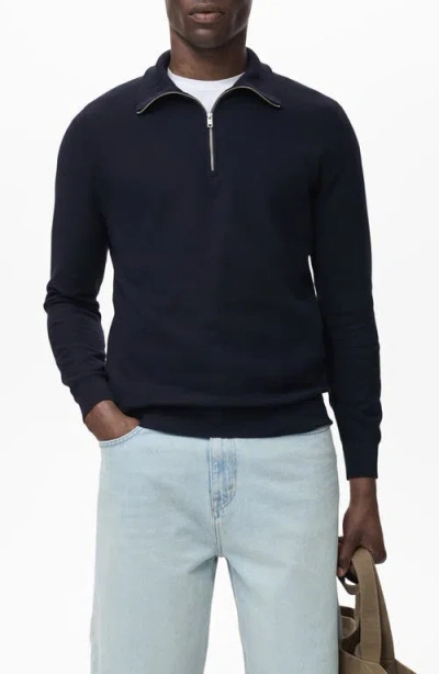 MANGO MANGO HALF ZIP PIQUÉ SWEATER