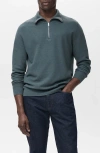 Mango Half Zip Piqué Sweater In Blue
