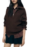 Mango Half Zip Sweater In Brown