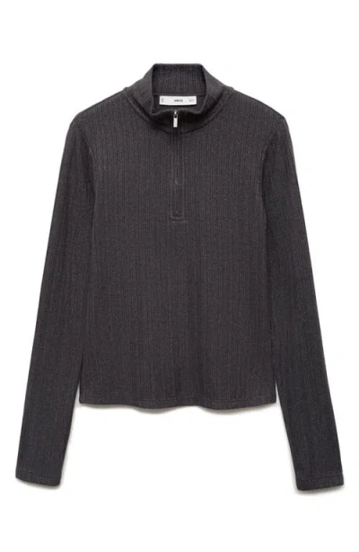 Mango Half Zip Sweater In Dark Heather Grey