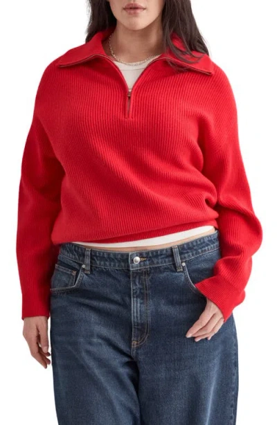 Mango Half Zip Sweater In Red