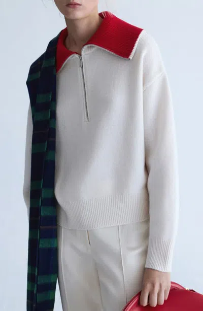 Mango Half-zip Contrast Collar Wool & Cashmere Sweater In White
