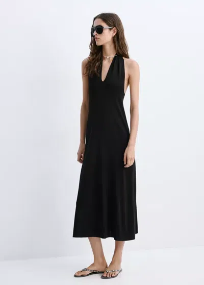 Mango Halter Dress With Back Detail In Black