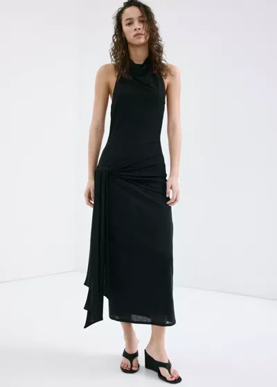 Mango Halter Dress With Bow In Black