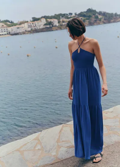 Mango Halter Dress With Panels In Vibrant Blue