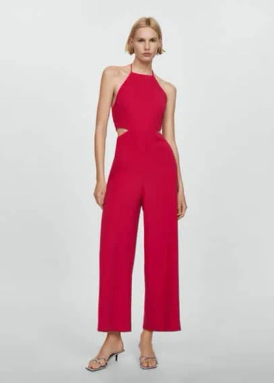 Mango Halter Jumpsuit With Slits Fuchsia