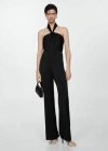 MANGO HALTER LONG JUMPSUIT BLACK