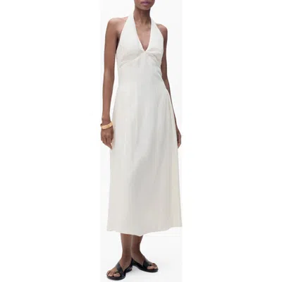 Mango Cotton Halter Neck Drop Waist Midaxi Dress In White