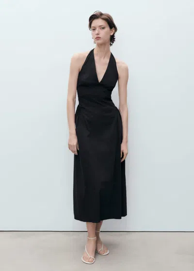 Mango Halter Neck Cotton Midi-dress Black