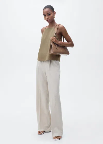 Mango Halter-neck Knitted Top In Kaki