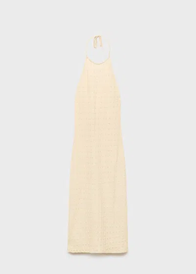 Mango Robe En Crêpe À Col Halter Écru - Femme - L -