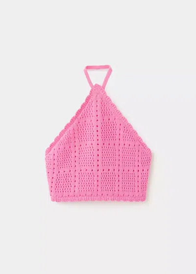 Mango Kids' Halter Neck Crochet Top In Fuchsia