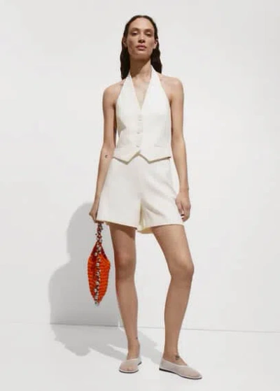 Mango Halter-neck Gilet With Buttons Ecru