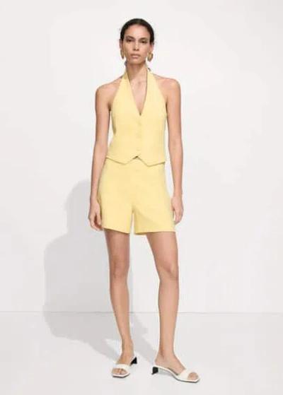 Mango Halter-neck Gilet With Buttons Pastel Yellow