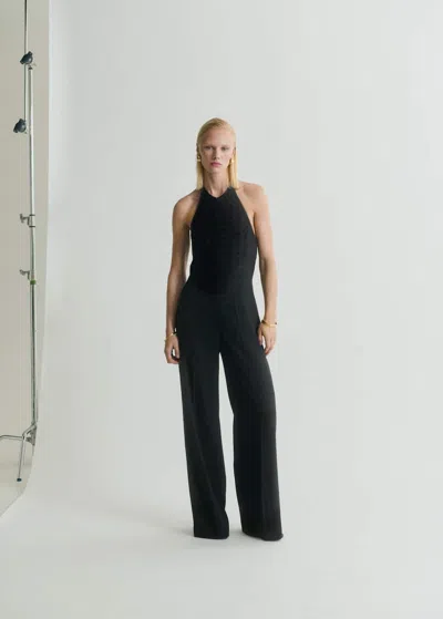 MANGO HALTER NECK JUMPSUIT BLACK