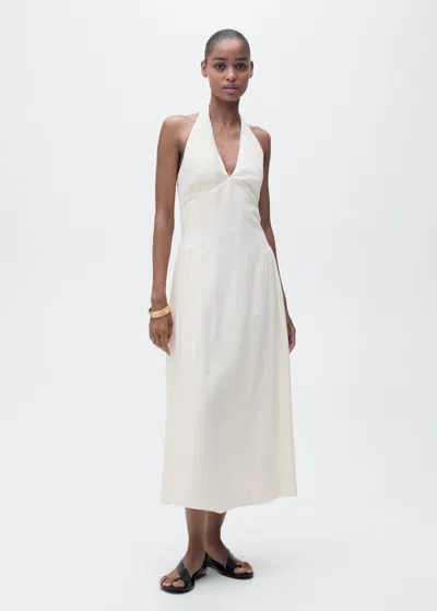 Mango Halter-neck Linen Dress Off White